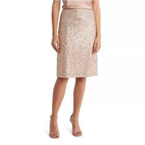 Adrianna Papell Skirt Sequin Embellished Pull On Pencil Rose Gold Champ NWT XS